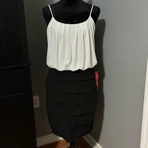 En Focus Studio Dress Womens 14 Black White Sparkle Tiered Cocktail Party NWT